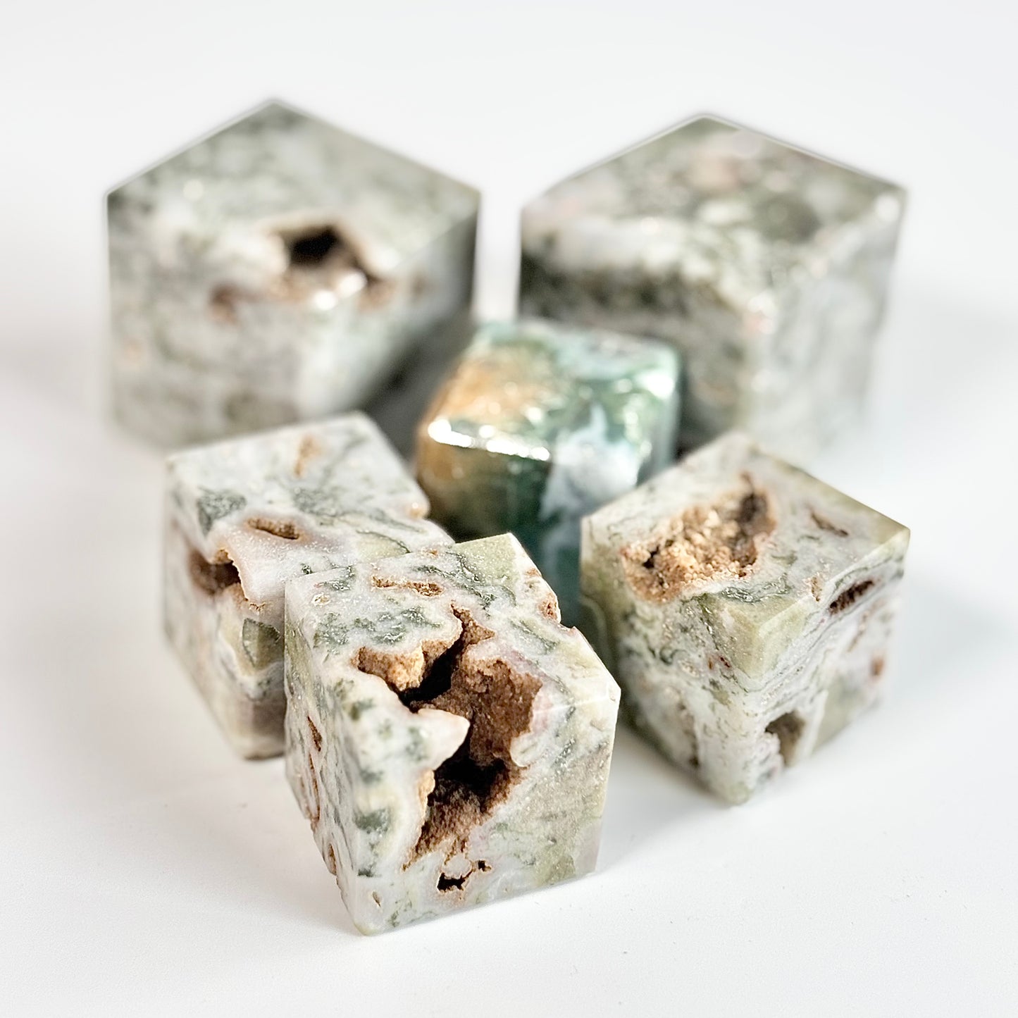 Moss agate with Cluster Cube - Wealth & Business Growth