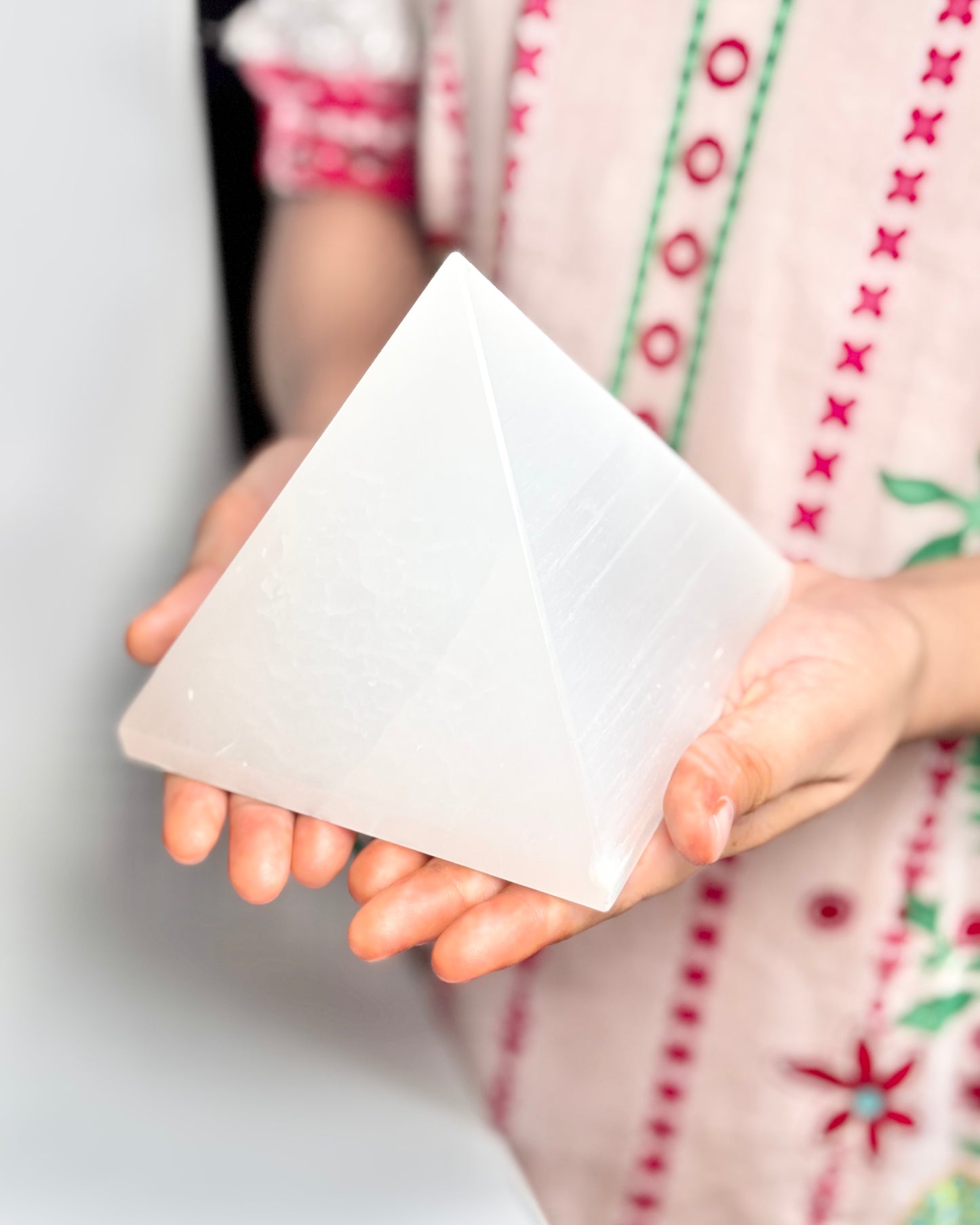 Large Satin Spar Pyramid (Commonly Known as Selenite) – Clarity, Calm & Elegant Energy Décor