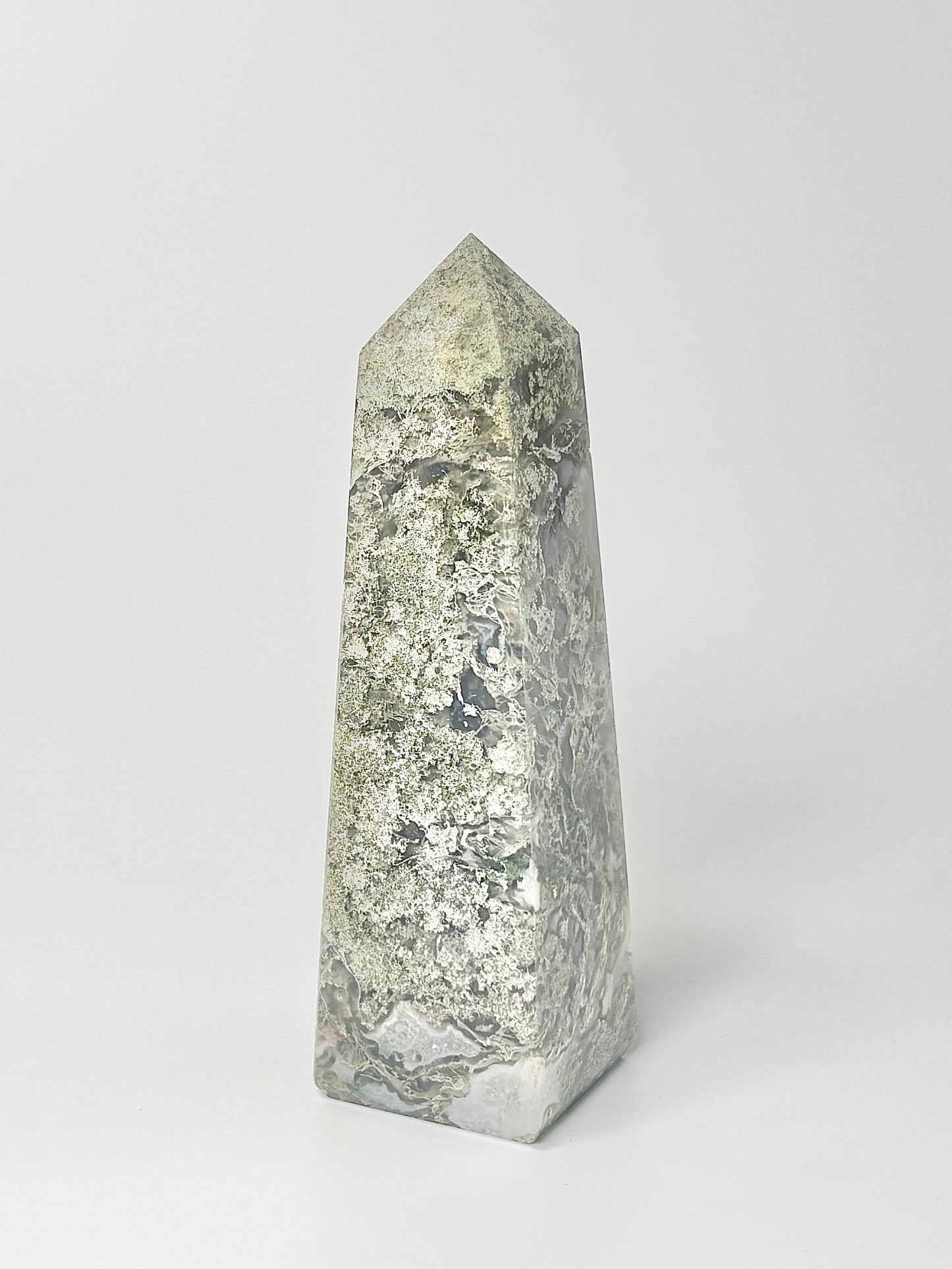 Four Facet Moss Agate Tower – 228g - Nature-Inspired Calm & Grounded Beauty