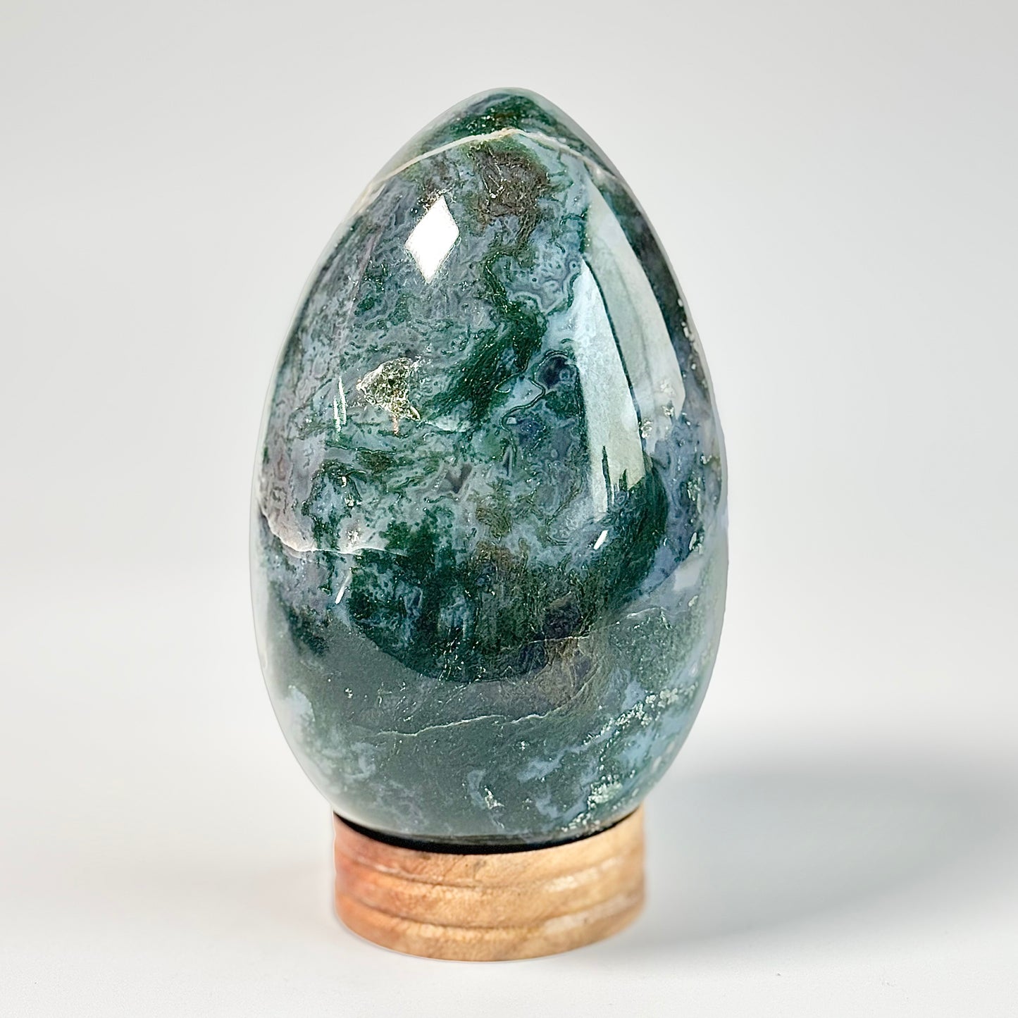 Druzy Moss Agate Egg Carving - 1.1 Kg | Promotes wealth and business growth