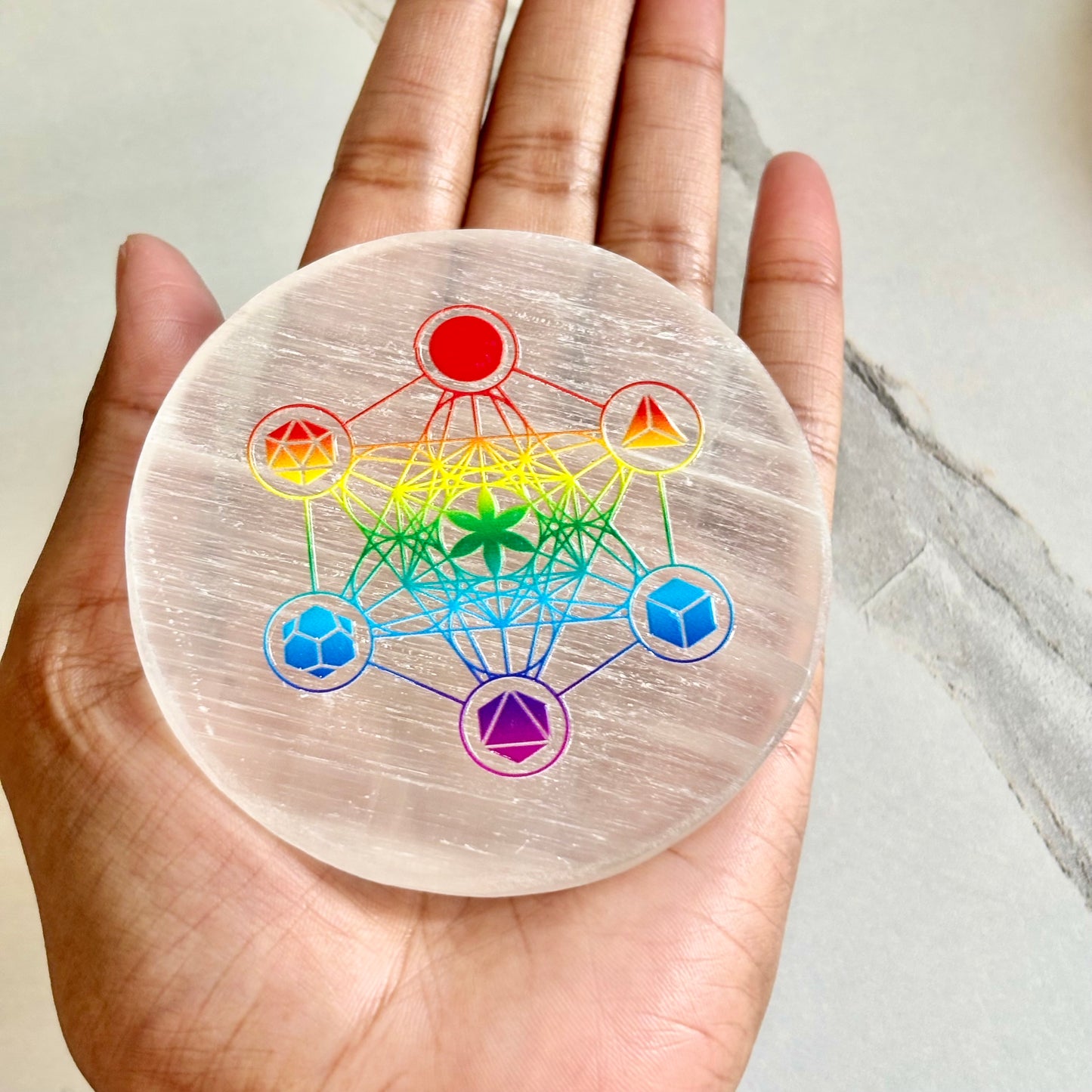Metatron’s Cube Selenite Plate – Sacred Geometry for Energy Alignment & Spiritual Clarity