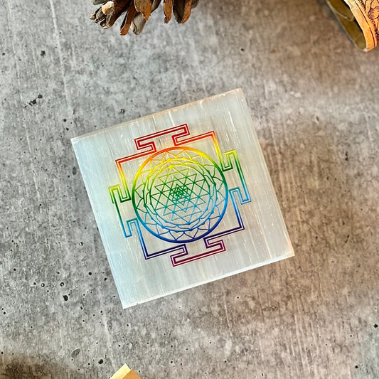 Shree Yantra Selenite Plate – Sacred Geometry for Clarity &  Abundance