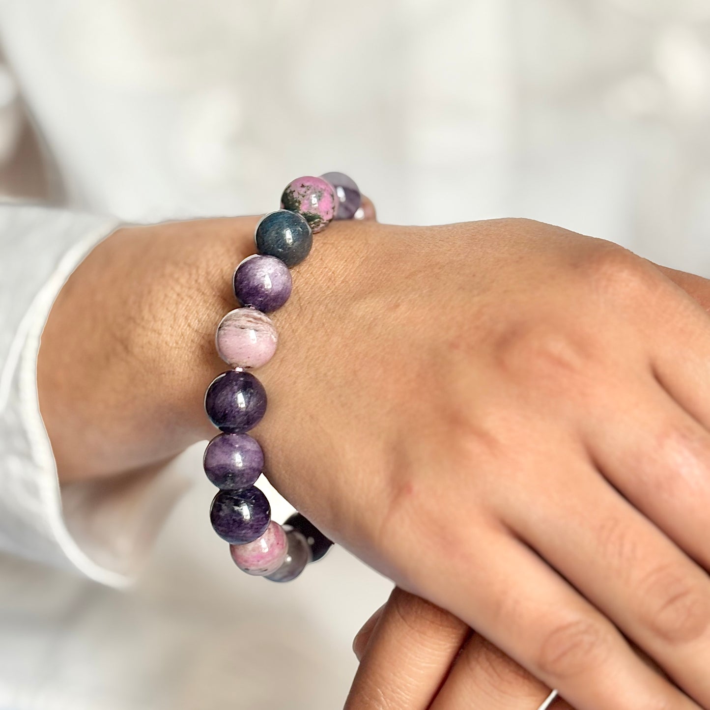 Superior Quality Sugilite Bead Bracelet- 12mm ( More Purple & Pink Colour Inclusion ) | Stimulate Crown Chakra, Enhance Intution & Spiritual Awarness