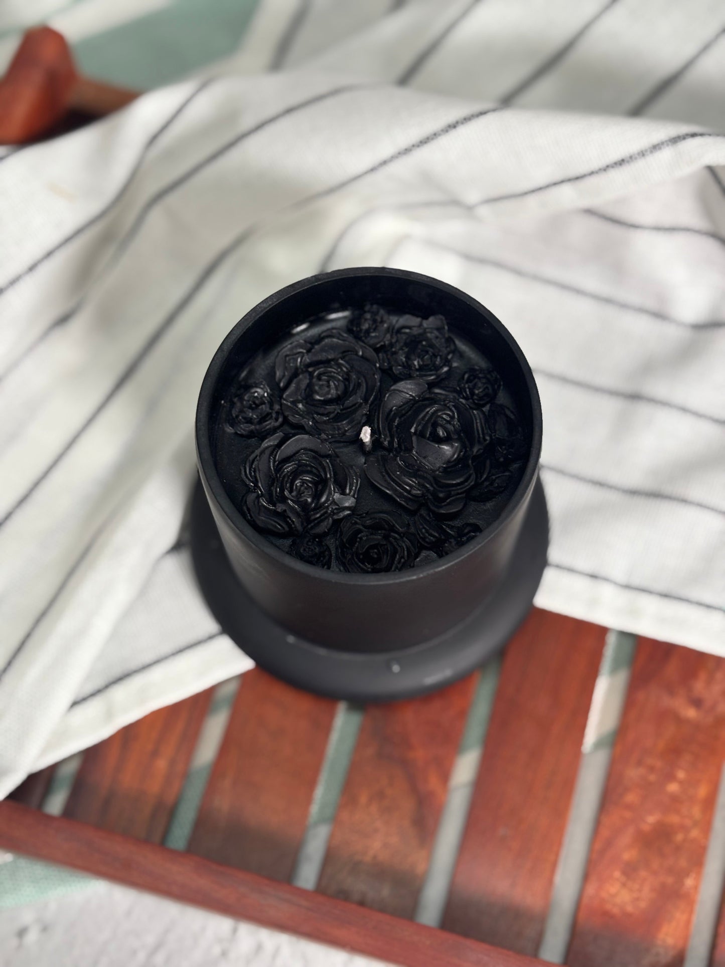 Black Rose Vanilla Scented Soy Candle in Bell Jar with Dome