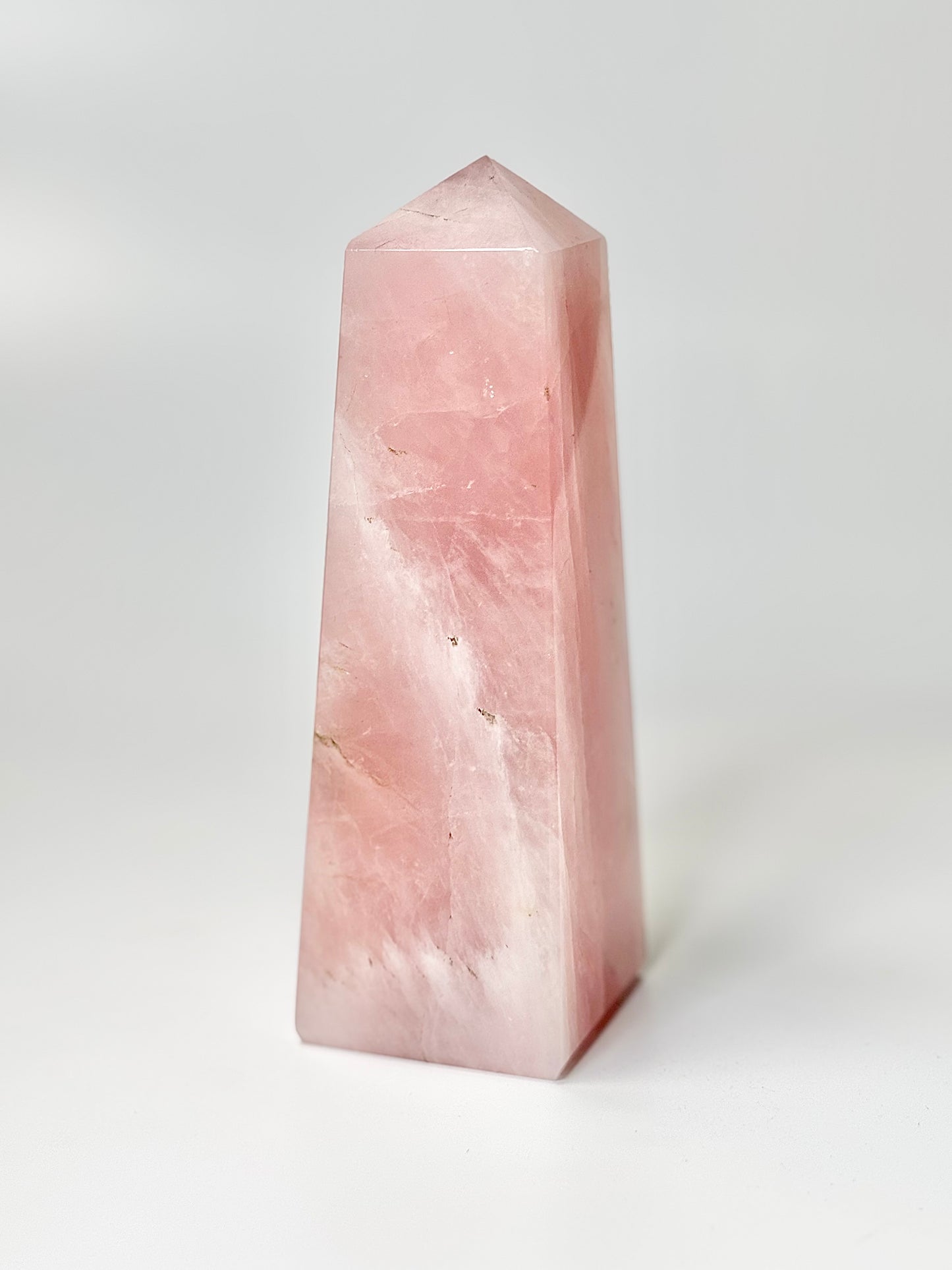 Four Facet Rose Quartz Tower – 958g - Soft Elegance & Balanced Design