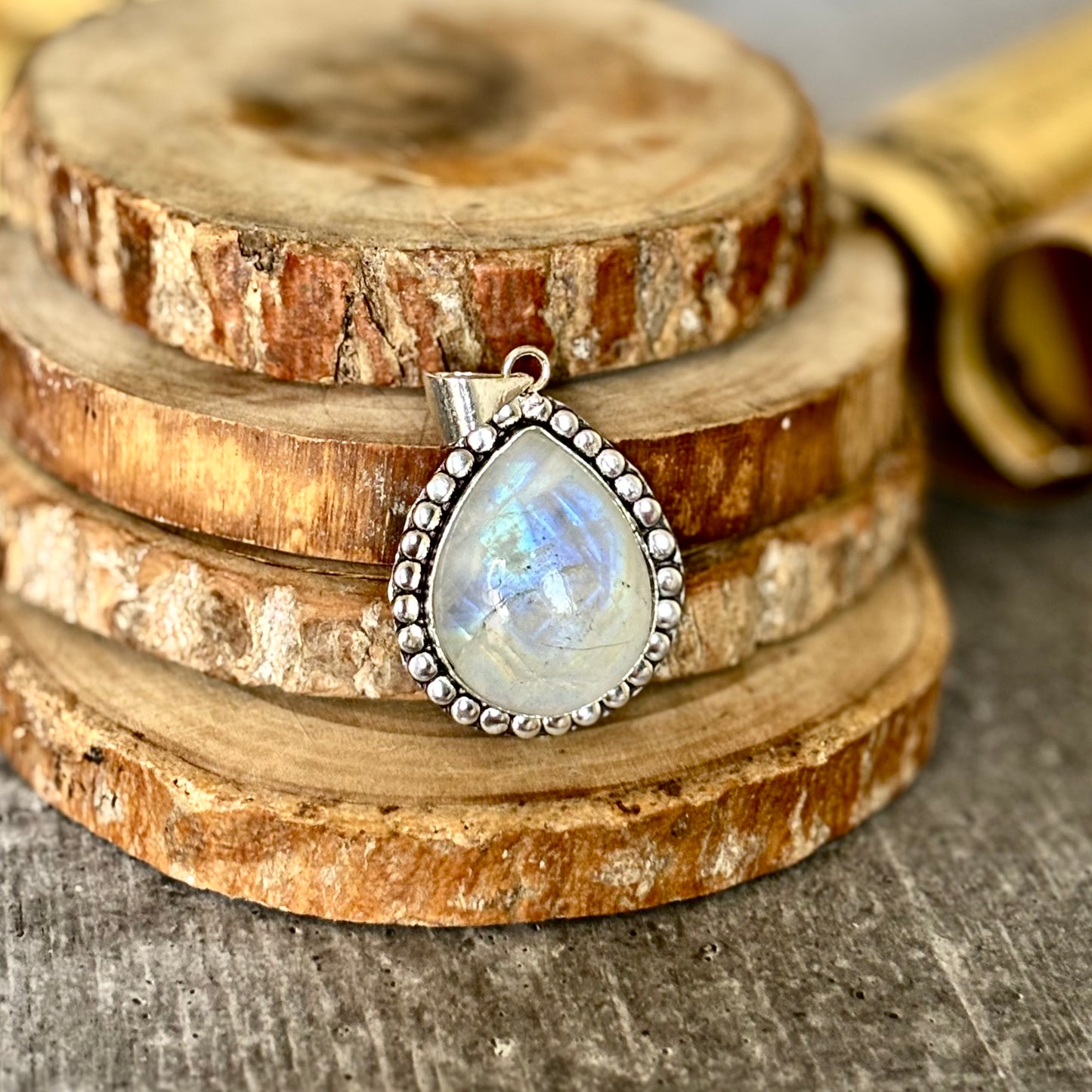 Rainbow moonstone Pendant with Black Cord | Cultivates Compassion & empathy
