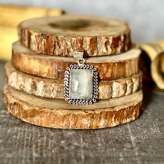 Rainbow moonstone Pendant with Black Cord | Cultivates Compassion & empathy
