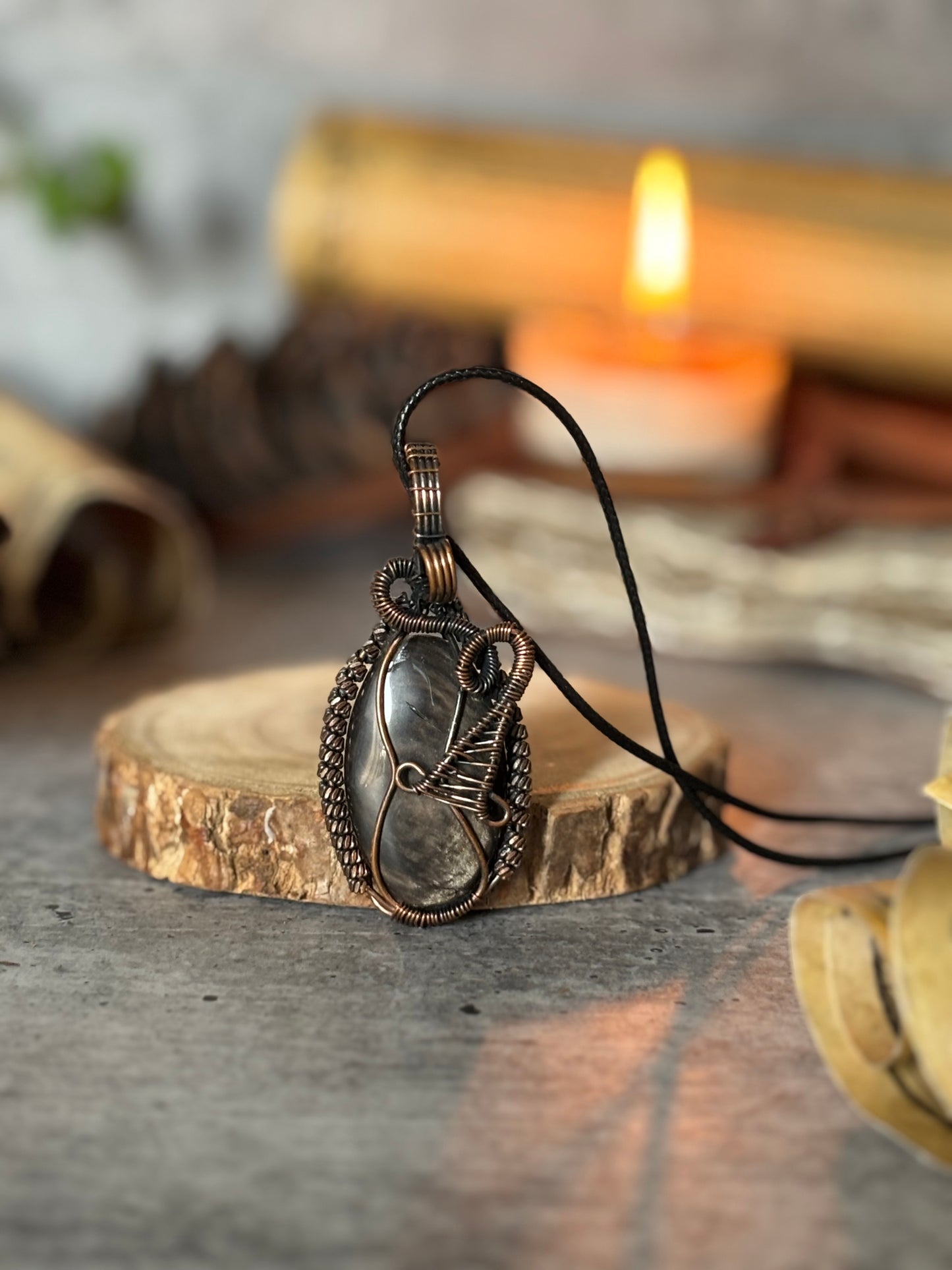 Golden Obsidian Wire-Wrapped Pendant – Strength & Subtle Protection