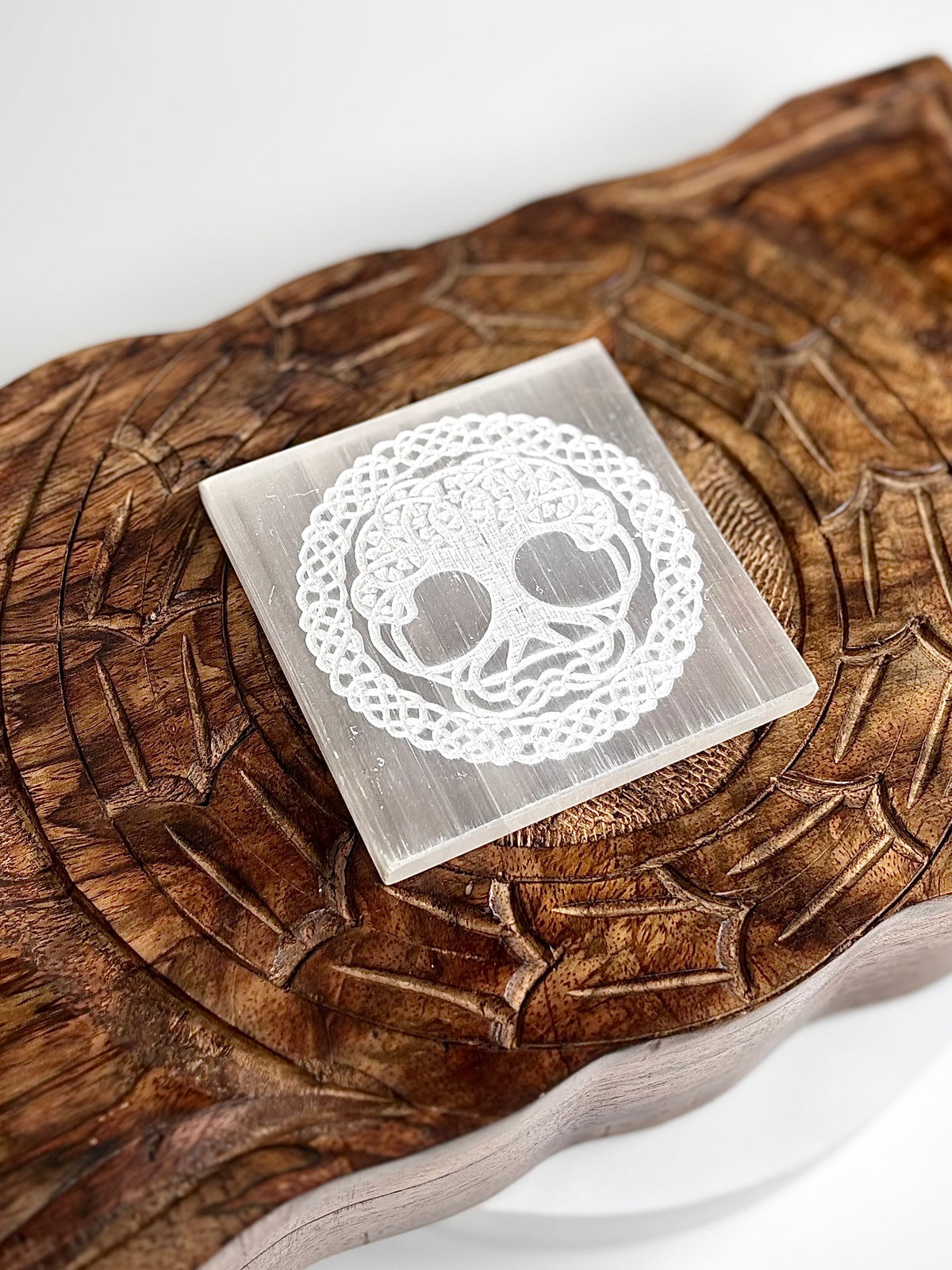 Tree of Life Selenite Square Plate