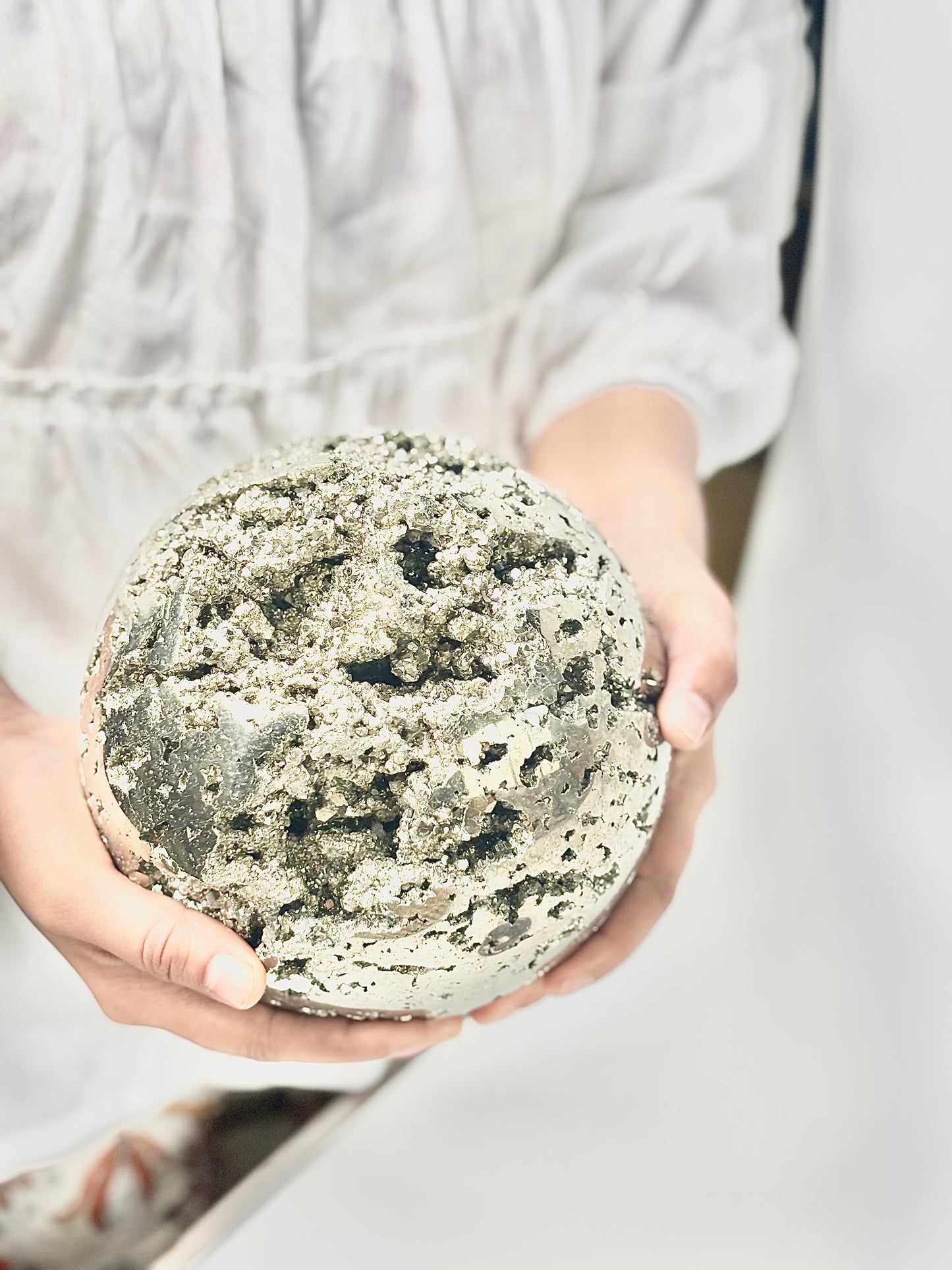 Extra Large Peruvian Pyrite Druzy Sphere 6.7 Kg – Abundance & Prosperity