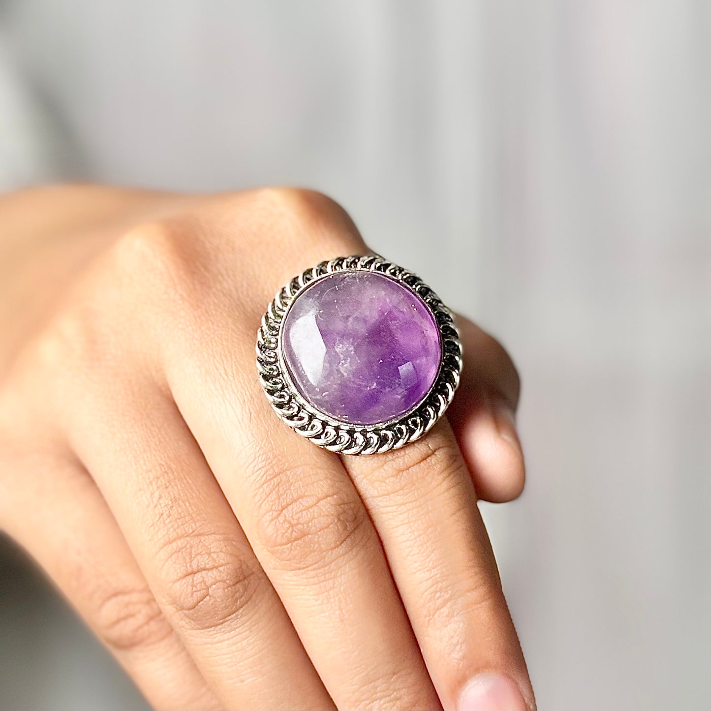 Amethyst Oxidised Crystal Ring | Helps activating Third Eye & Psychic abilities