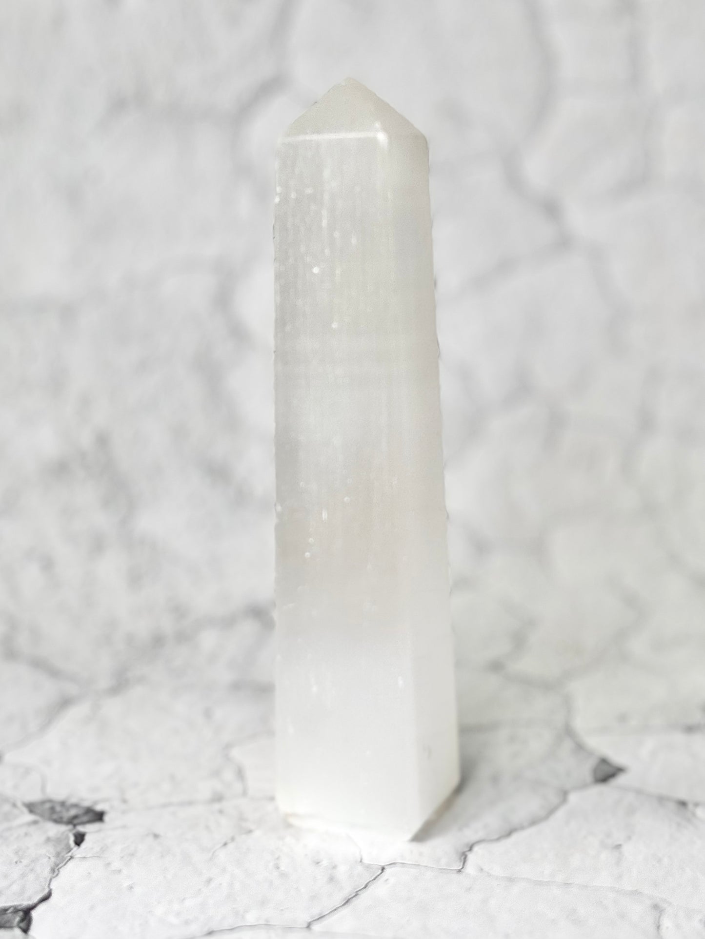 Four Facet Selenite Tower – 370g - Soft Glow & Balanced Form