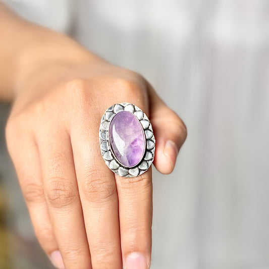 Amethyst Oxidised Crystal Ring | Helps activating Third Eye & Psychic abilities