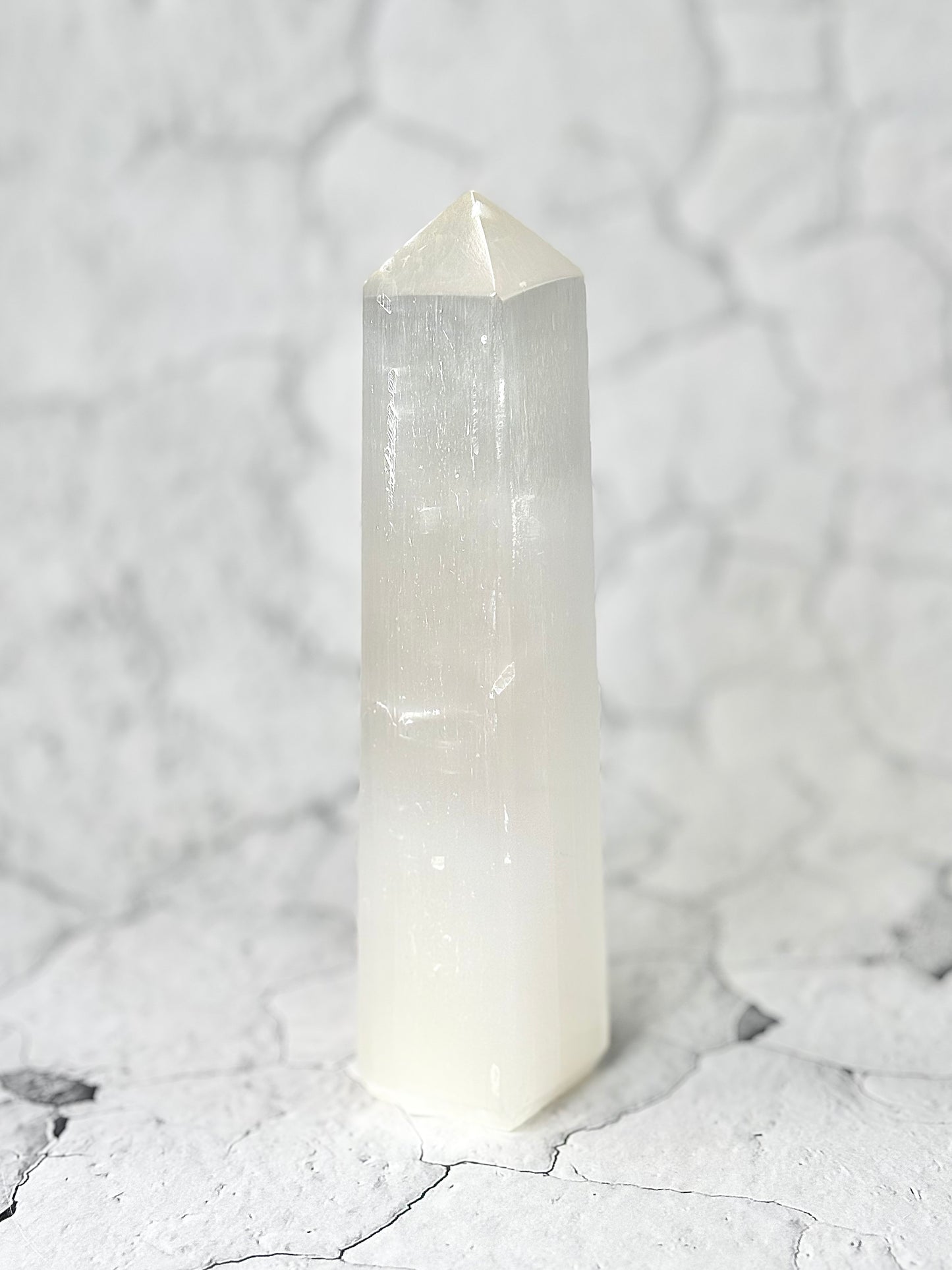 Four Facet Selenite Tower – 367g - Soft Glow & Balanced Form