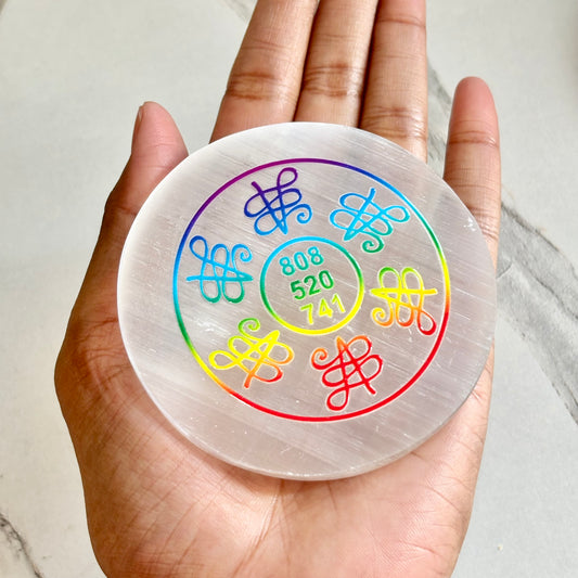 Zibu Healing Symbol on Selenite Plate with Energy Code