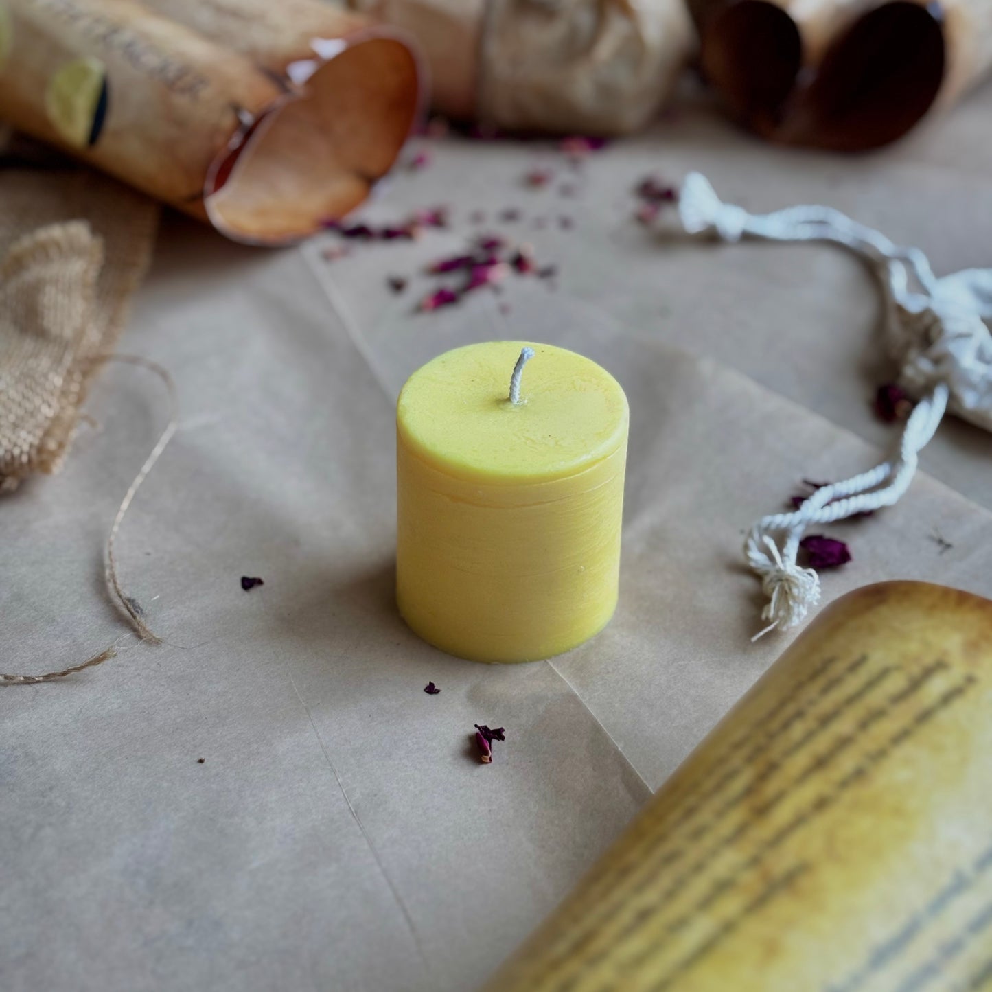 Yellow Pillar Candle 2 Inch – Soy Wax Ritual & Décor Candle | Pack of 4