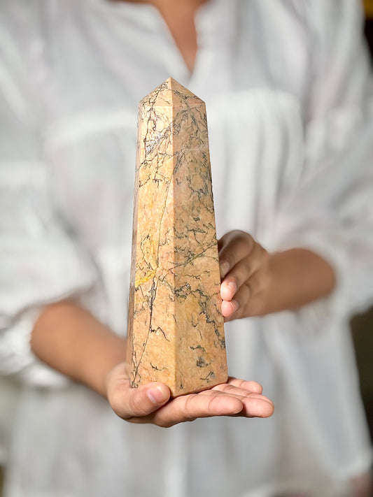 Orange Rhodonite XXL Size Tower - 1450 Gm | 6 facet