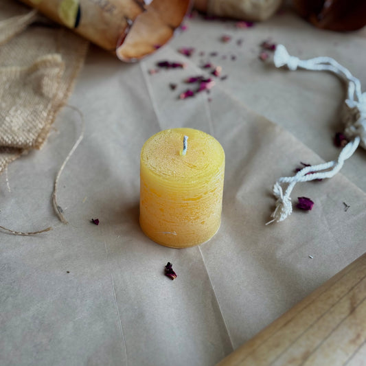 Yellow Pillar Candle 2 Inch – Paraffin Wax Ritual & Décor Candle | Pack of 4