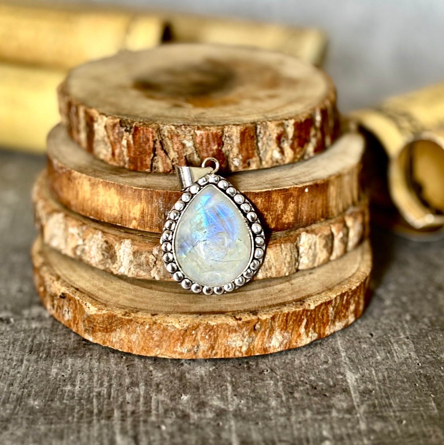 Rainbow moonstone Pendant with Black Cord | Cultivates Compassion & empathy