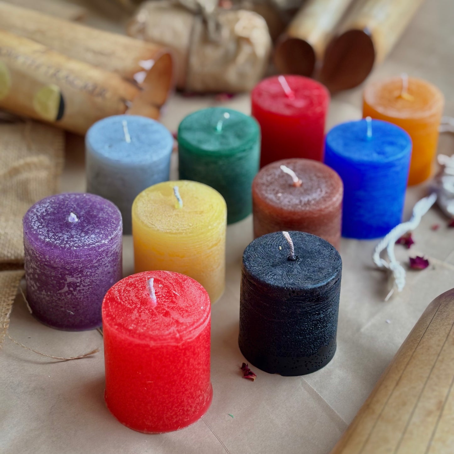 Pack of 11 Paraffin Wax Pillar Candles (2 Inch) – Assorted Ritual & Décor Colours