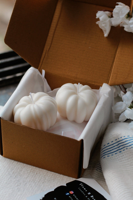 White Pumpkin shape Decorative Candle | Pack of 3