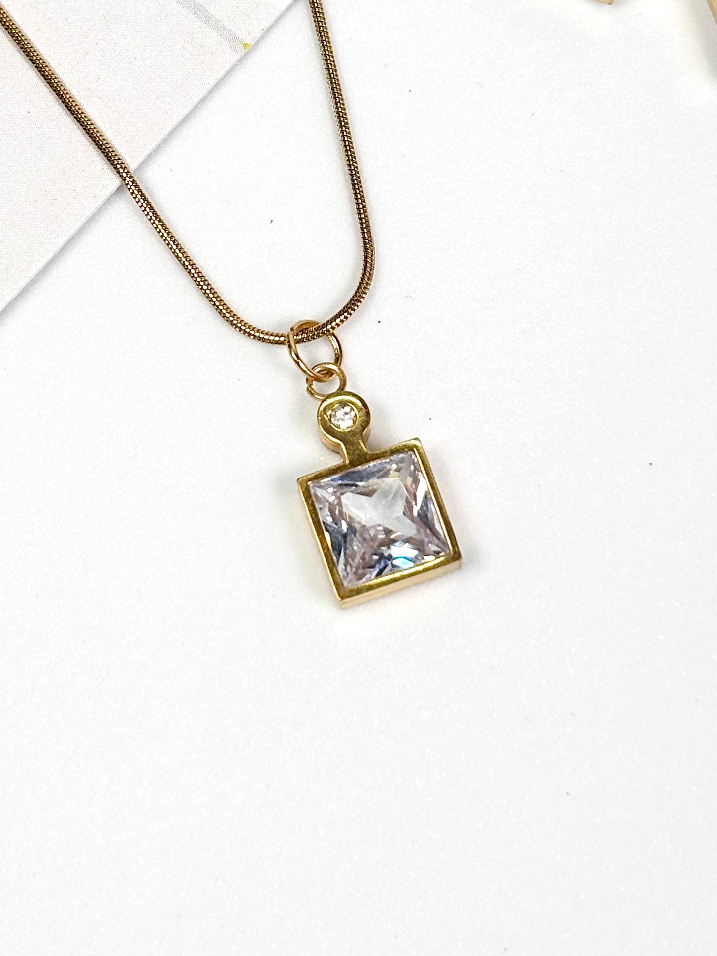 Crystal Square Pendant Necklace & Hoop Earrings Set | Gold-Plated Stainless Steel | The Lilith Store
