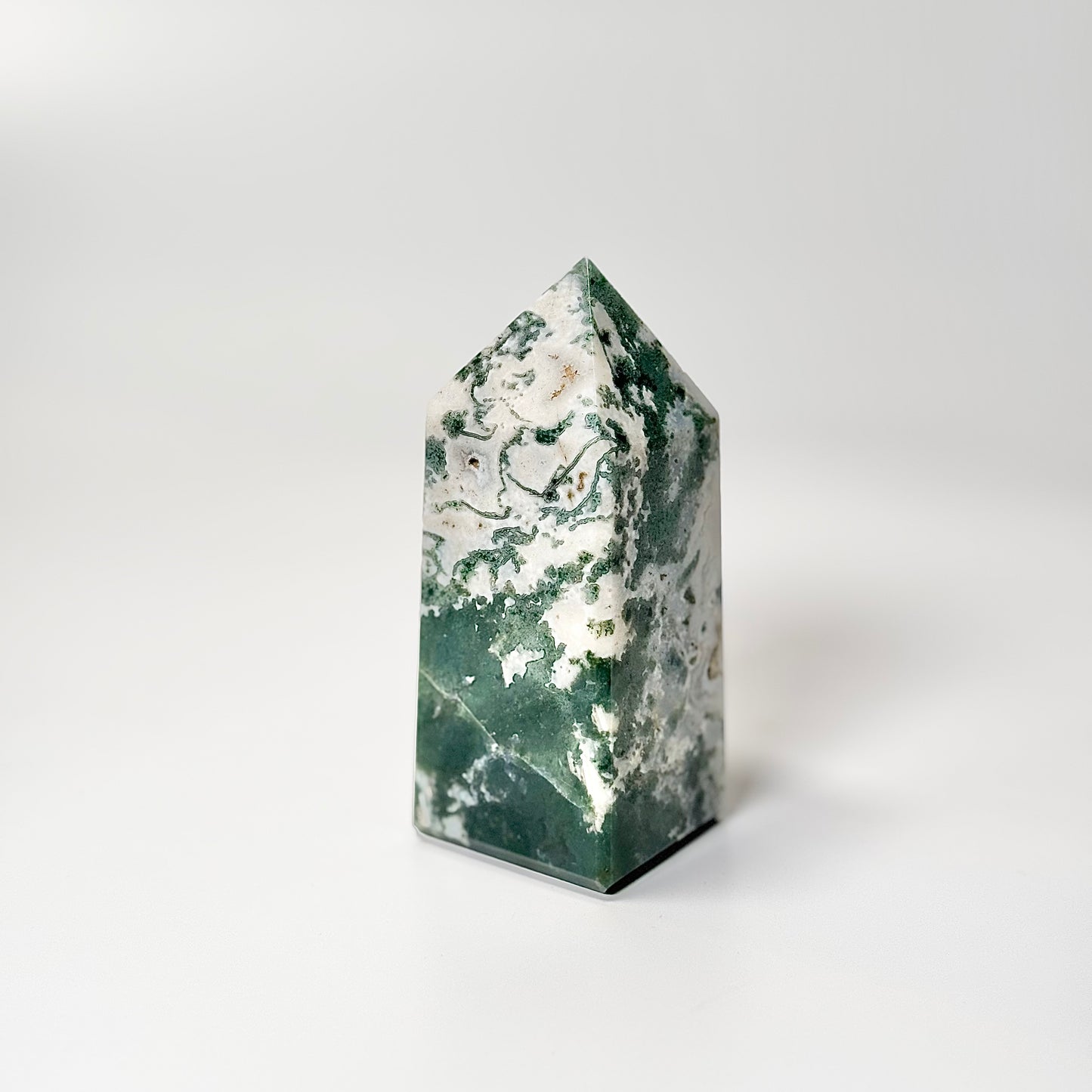 Four Facet Moss Agate Tower – 350g - Nature-Inspired Calm & Grounded Beauty