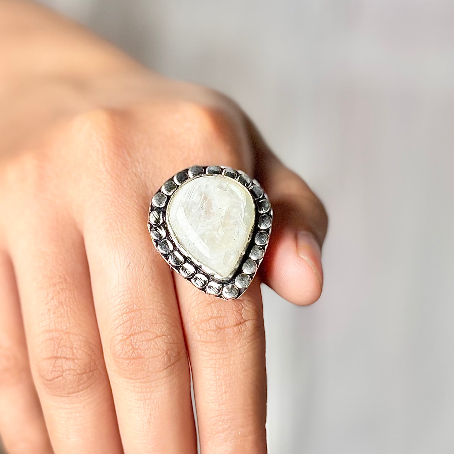 Rainbow Moonstone Oxidise Ring - Empathy & Compassion
