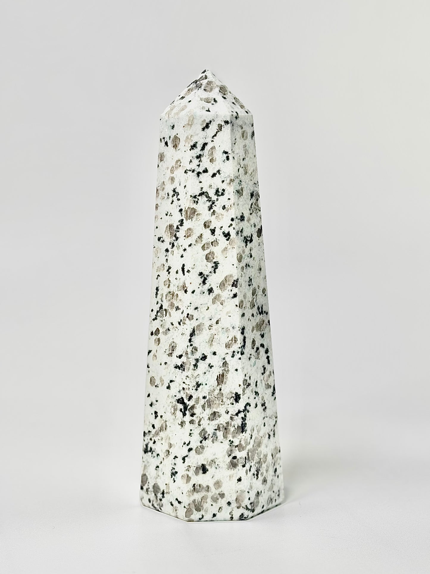 Eight Facet Indian Dalmatian Jasper Tower – 1.1 Kg (B)- Playful Elegance & Balanced Design