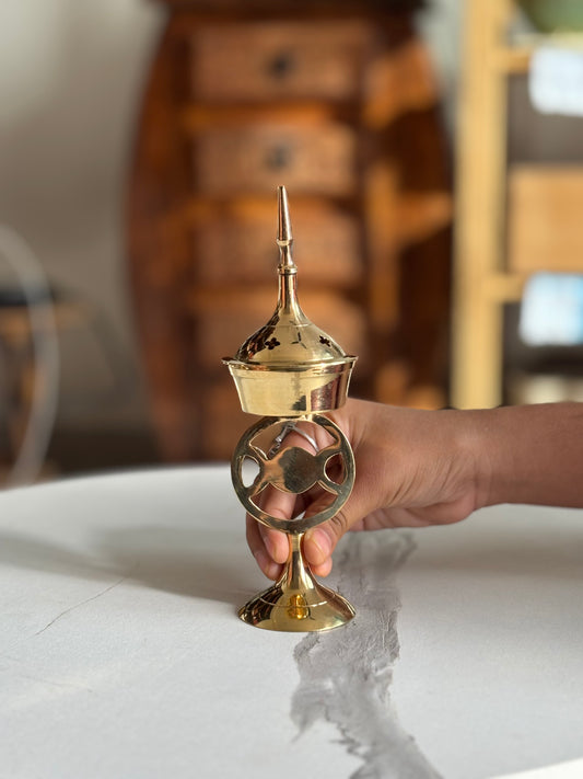 Brass Incense Holder with Triple Moon Sign - Altar Decor