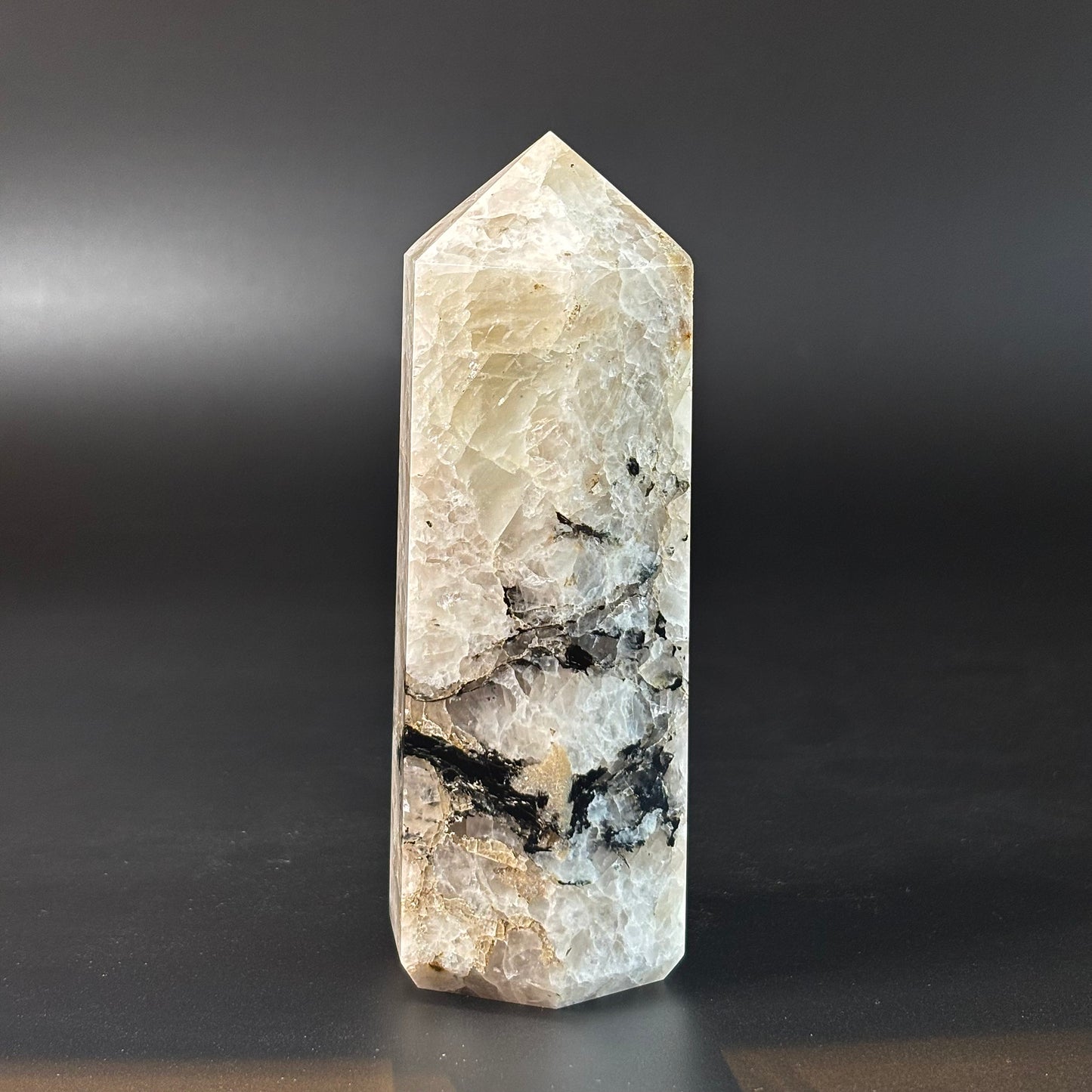 Rainbow Moonstone Large Tower - 610 Gm | Compassion & empathy