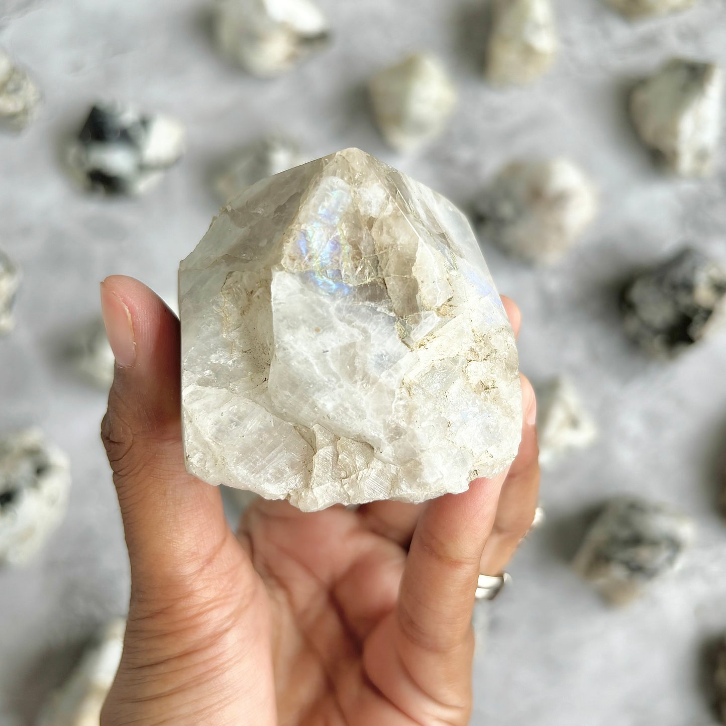 Rainbow Moonstone Raw with Polished Point - 189 Gm | Cultivates Compassion & empathy