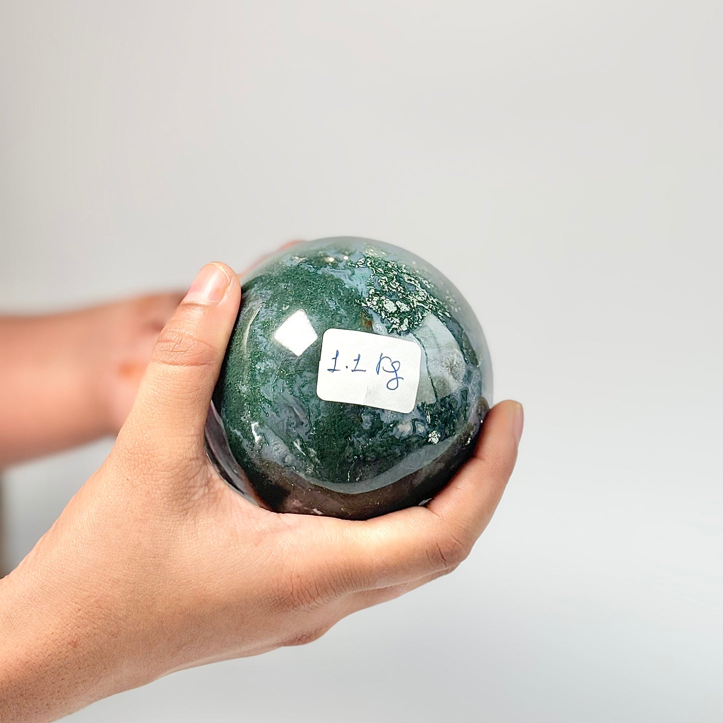 Druzy Moss Agate Egg Carving - 1.1 Kg | Promotes wealth and business growth