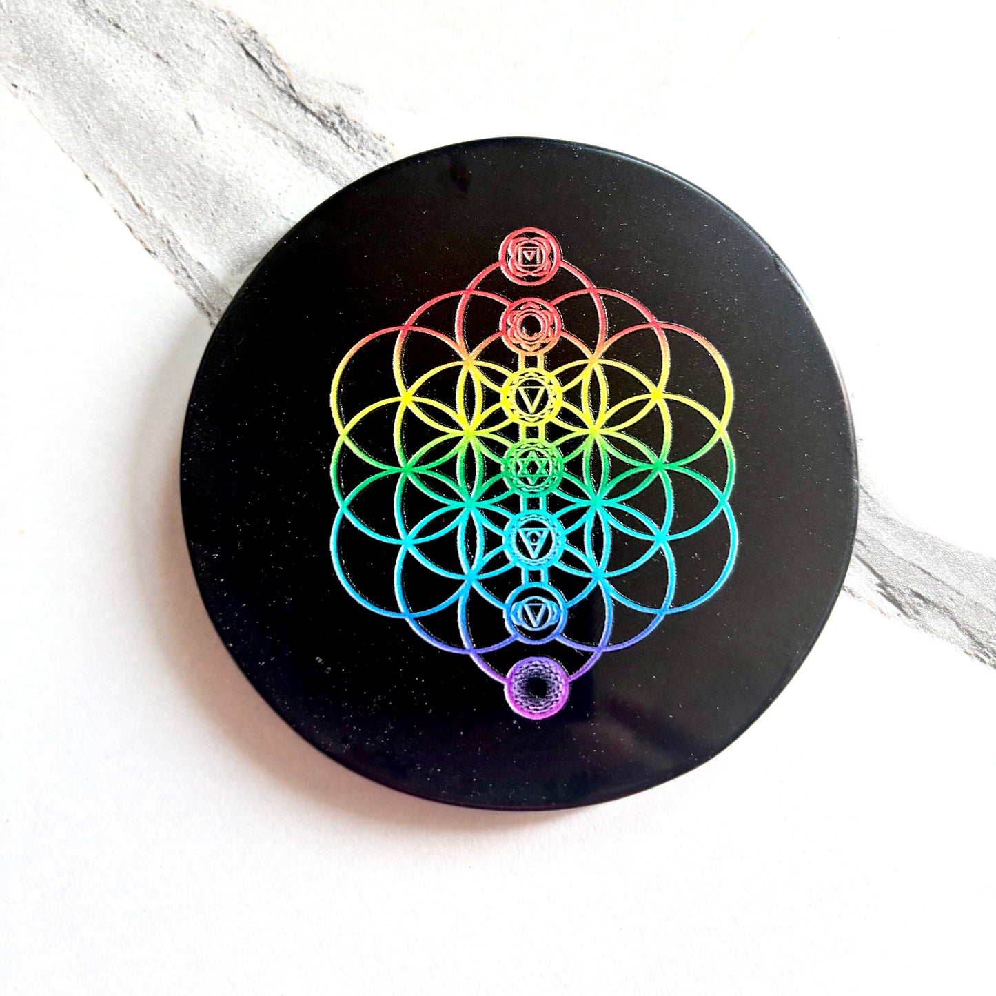 Flower of Life Black Obsidian Plate – Sacred Protection & Energy Amplifier