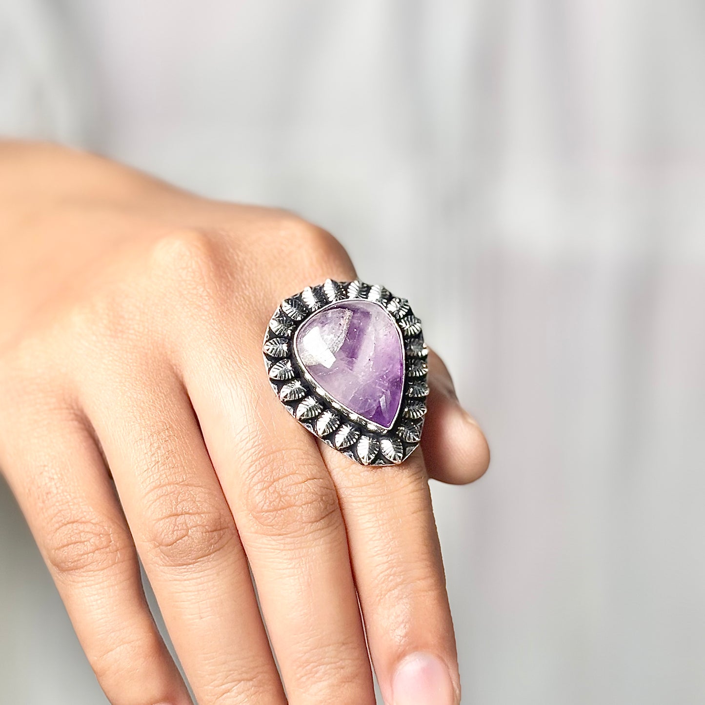 Amethyst Oxidised Crystal Ring | Helps activating Third Eye & Psychic abilities