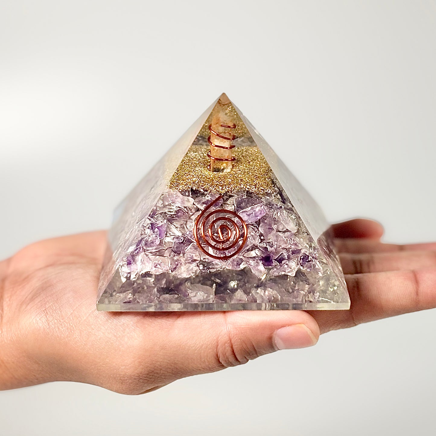 Amethyst Chips Orgonite Pyramid | Helps activating Third Eye & Psychic abilities