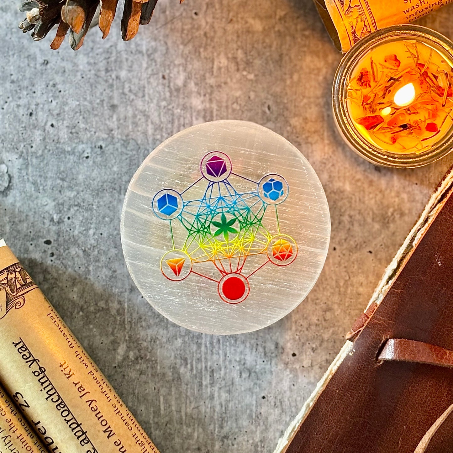 Metatron’s Cube Selenite Plate – Sacred Geometry for Energy Alignment & Spiritual Clarity
