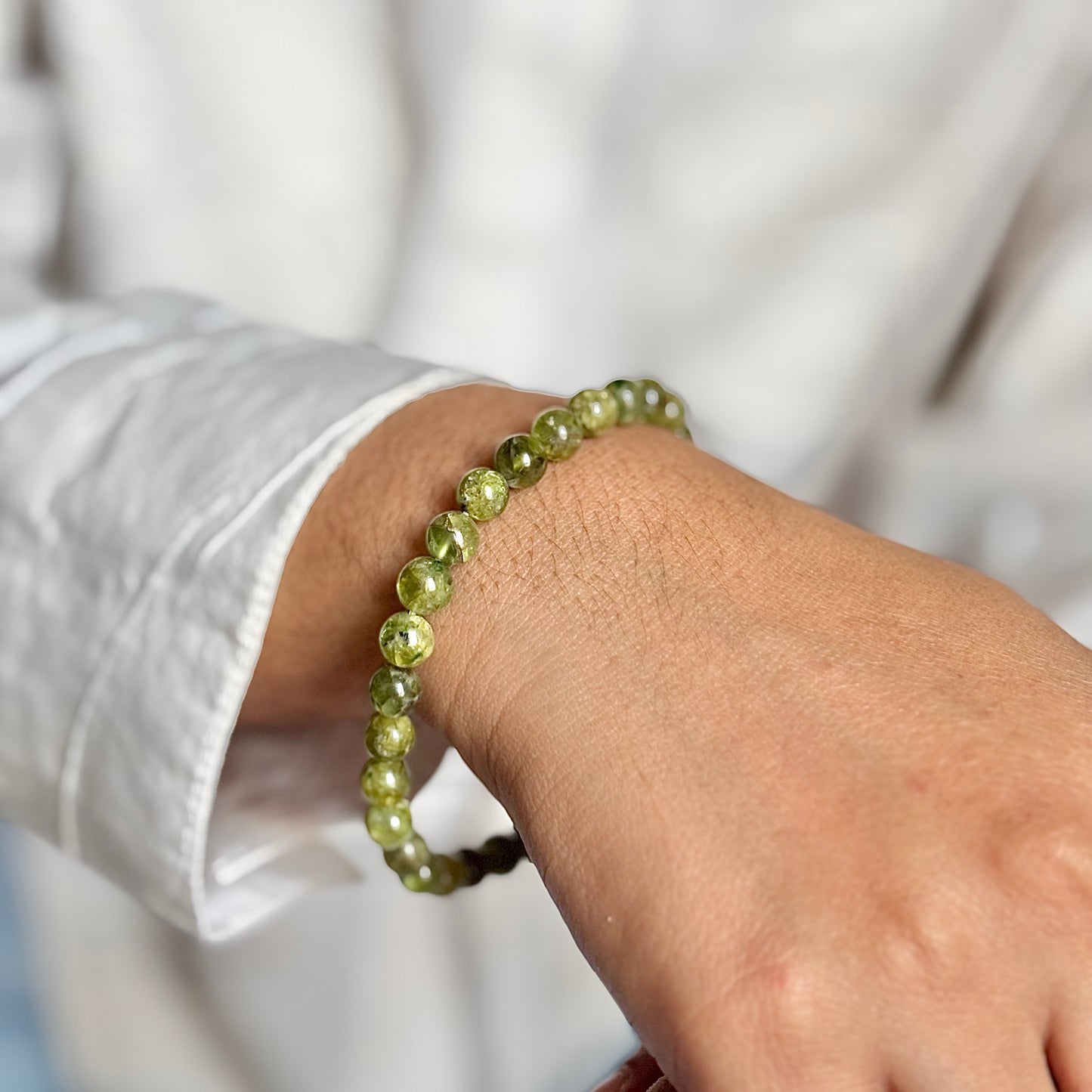 Natural Peridot Bead Bracelet- 6mm | Stone of Divine Protection, Encourages Prosperity & Abundance