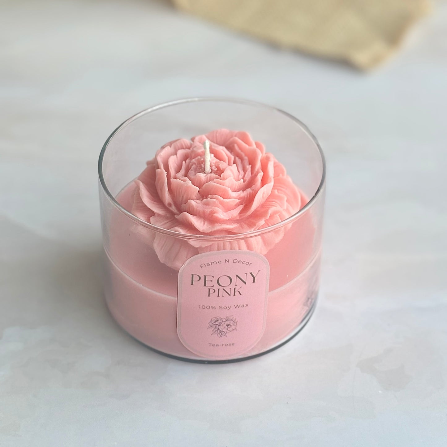 Pink Peony Soy Wax Scented Candle | Tea-rose