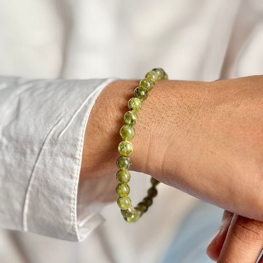 Natural Peridot Bead Bracelet- 6mm | Stone of Divine Protection, Encourages Prosperity & Abundance