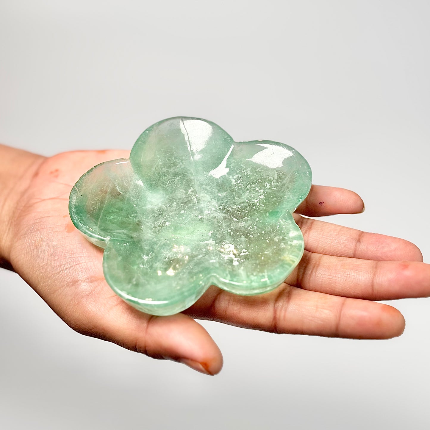 Flower-Shaped Green Fluorite Bowl
