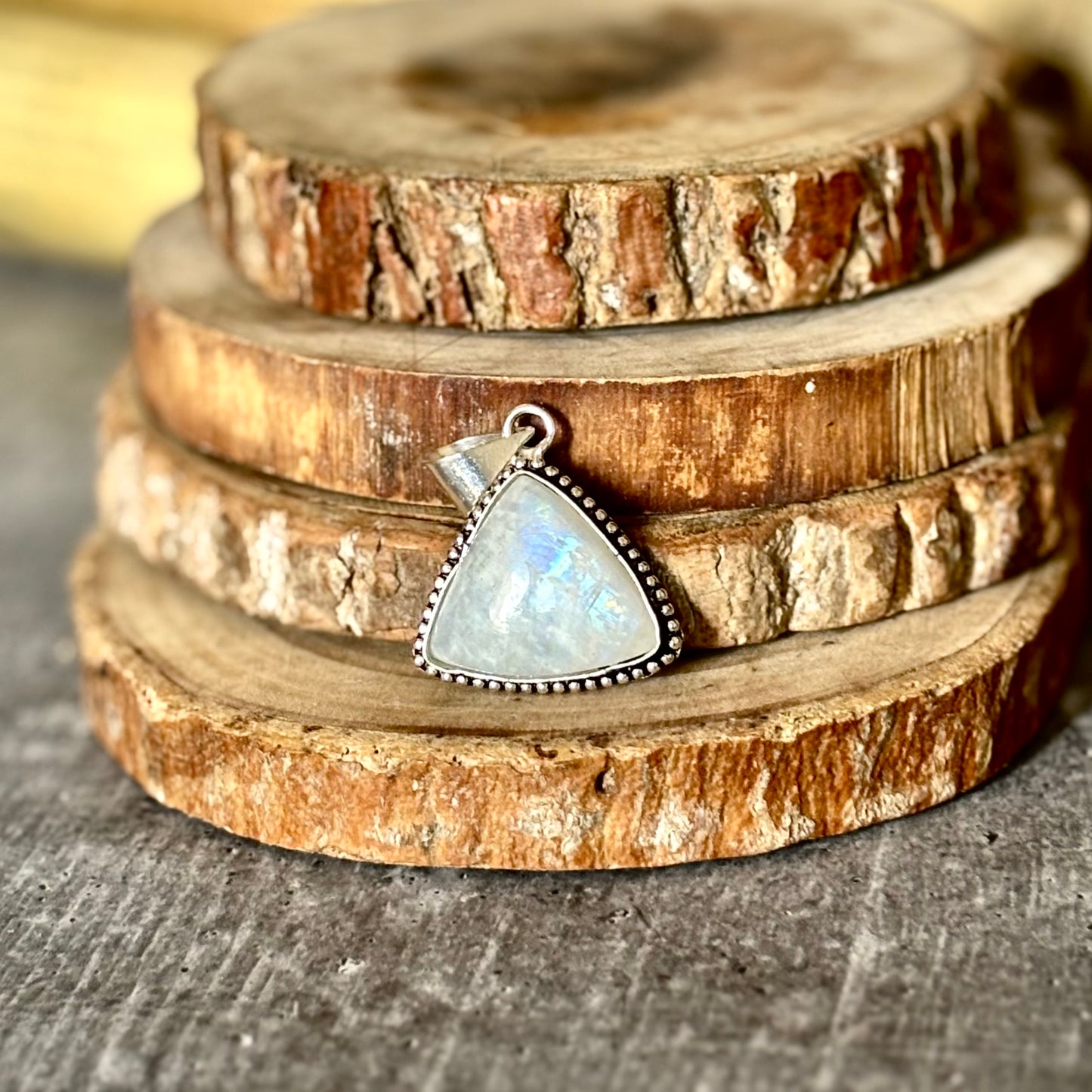 Rainbow moonstone Pendant with Black Cord | Cultivates Compassion & empathy
