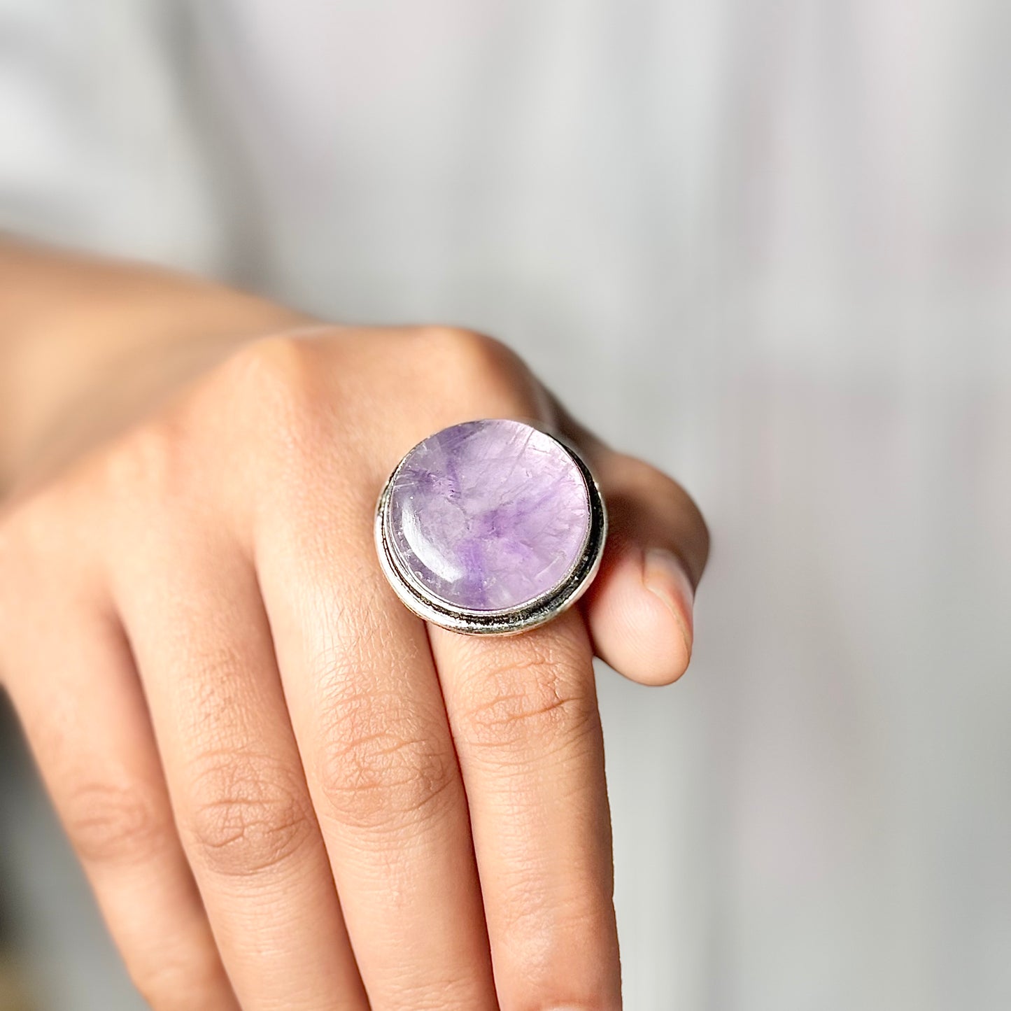 Amethyst Oxidised Crystal Ring | Helps activating Third Eye & Psychic abilities