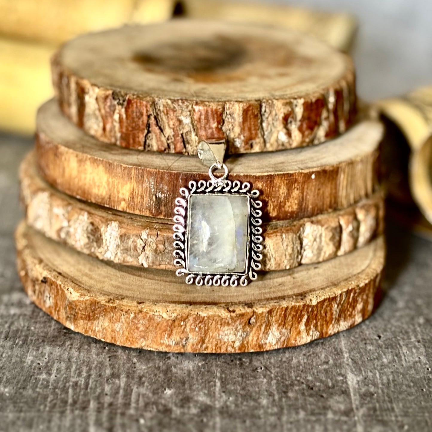 Rainbow moonstone Pendant with Black Cord | Cultivates Compassion & empathy