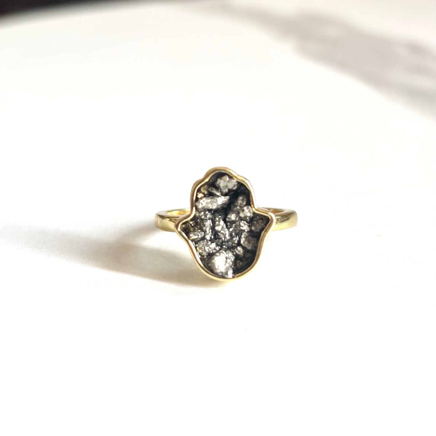Pyrite Hamsa Adjustable Ring – Protection, Prosperity & Positive Energy