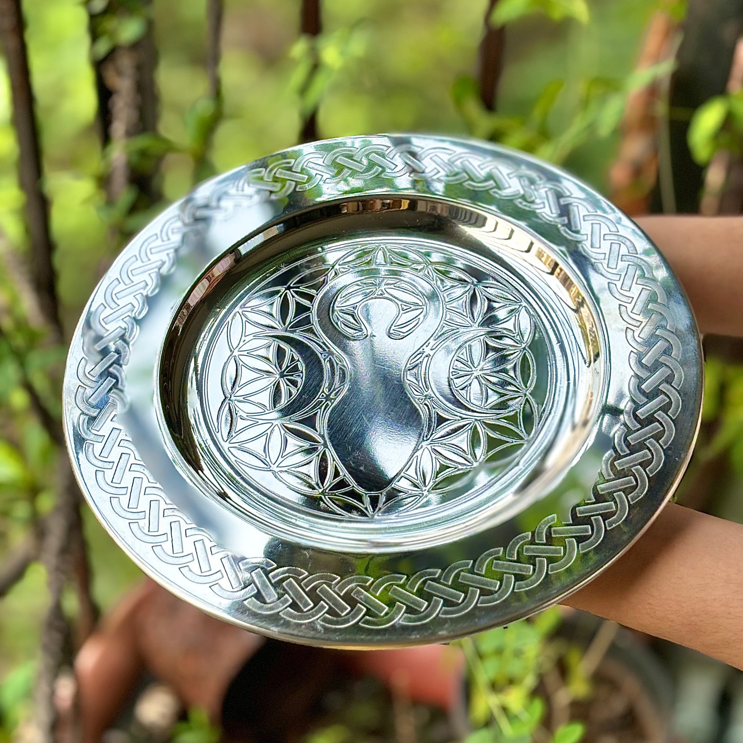 Stainless Steel Gaia Offering Plate for Sacred Offerings | Offering Plate