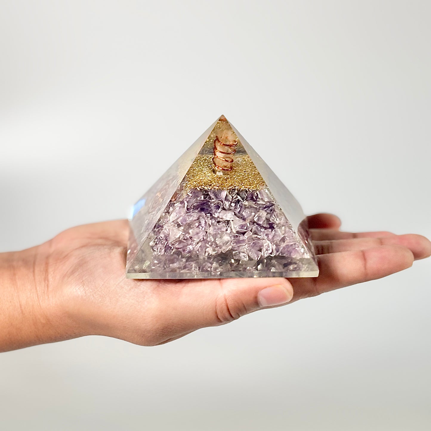Amethyst Chips Orgonite Pyramid | Helps activating Third Eye & Psychic abilities