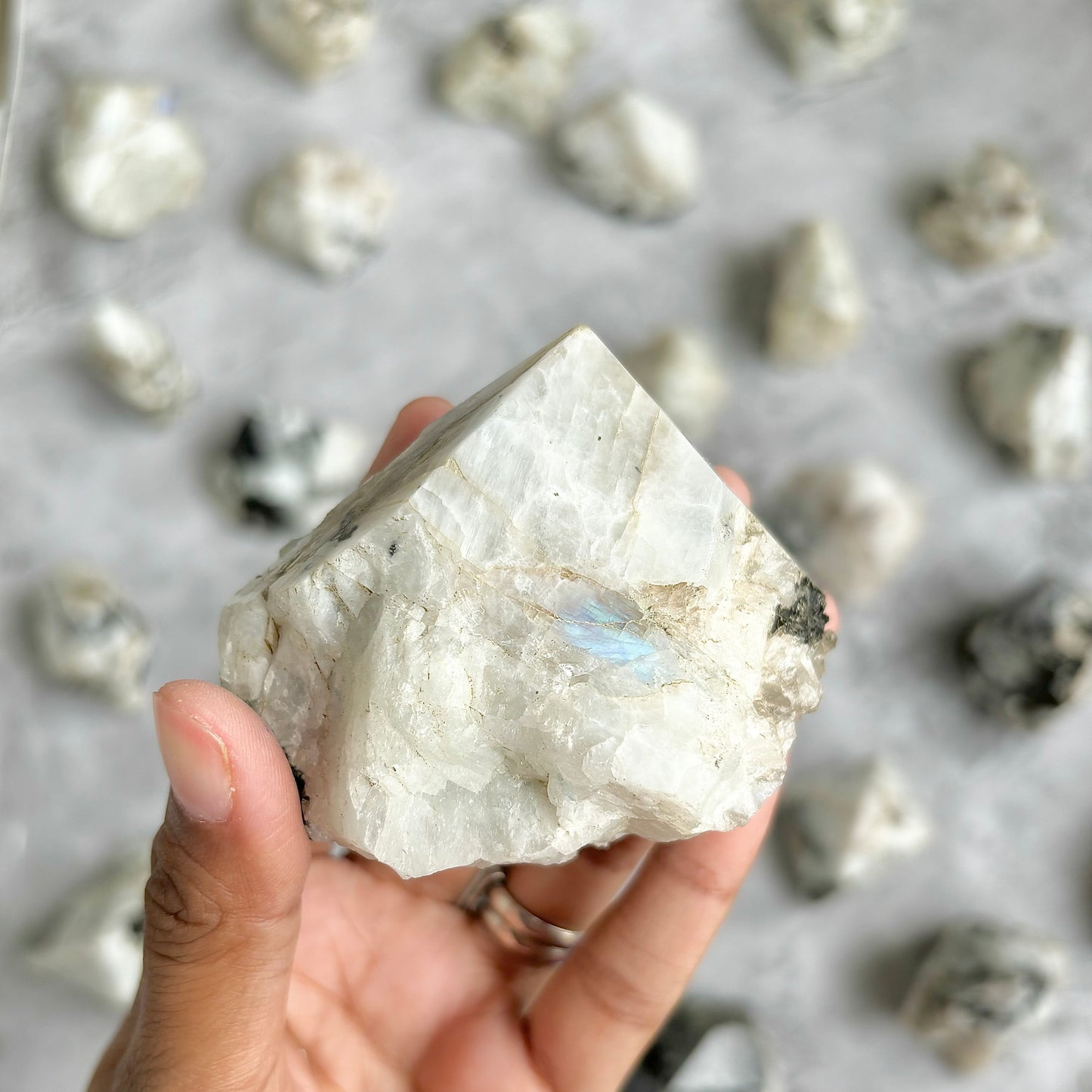 Rainbow Moonstone Raw with Polished Point - 226 Gm | Cultivates Compassion & empathy