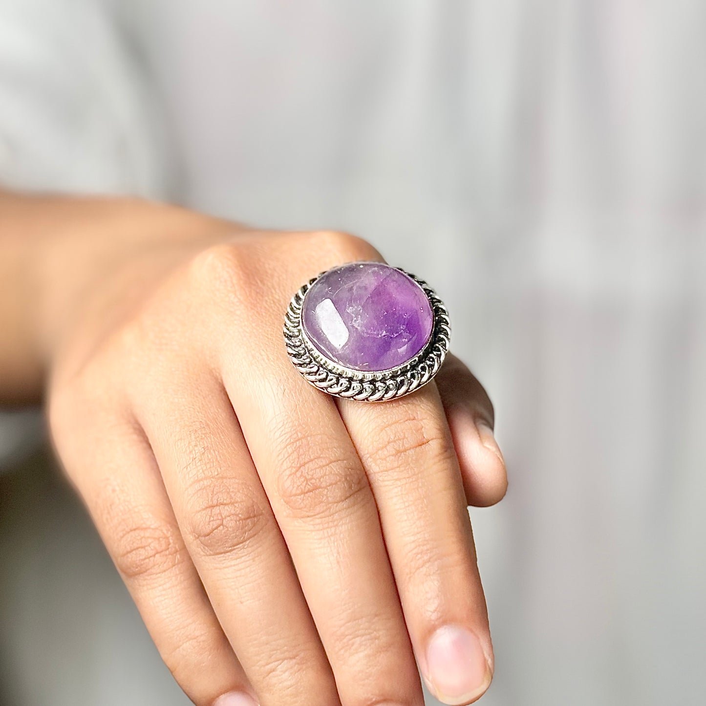 Amethyst Oxidised Crystal Ring | Helps activating Third Eye & Psychic abilities