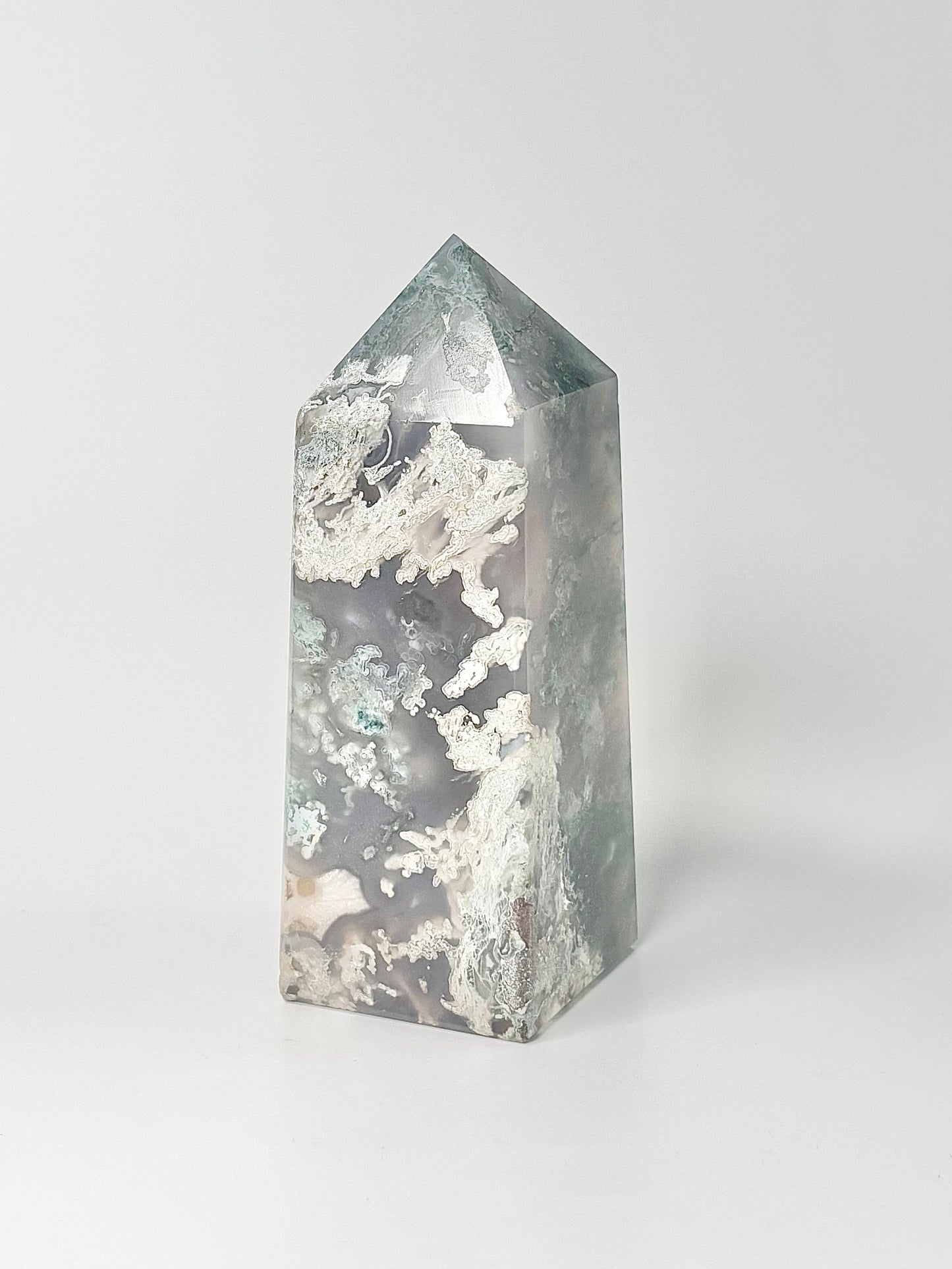 Four Facet Moss Agate Tower – 603g - Nature-Inspired Calm & Grounded Beauty